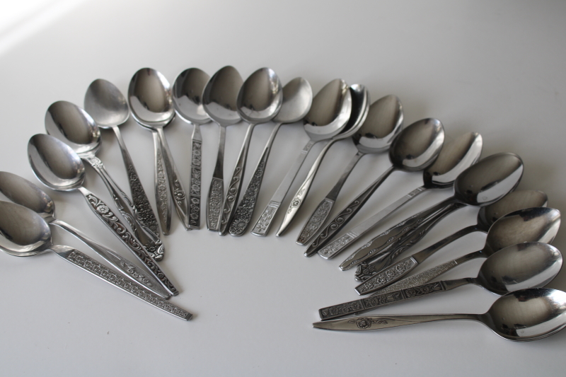 photo of 60s 70s mod vintage stainless flatware, lot of soup spoons mismatched patterns 22 pieces  #1