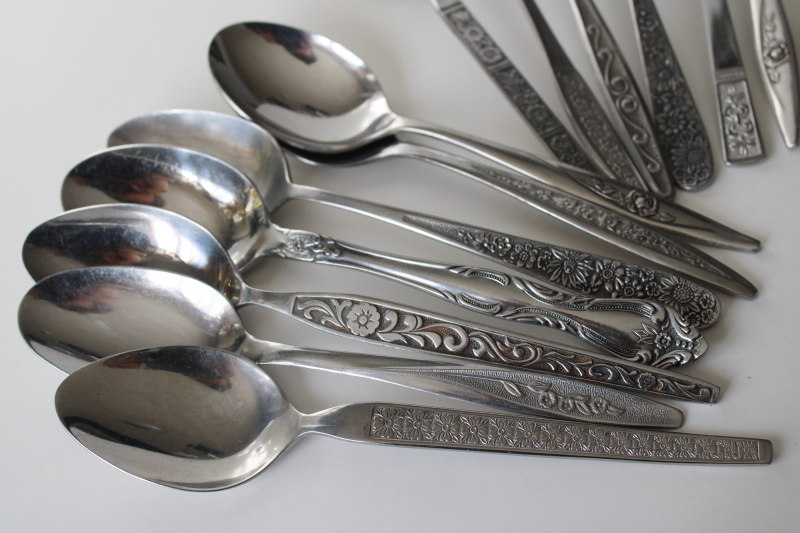 photo of 60s 70s mod vintage stainless flatware, lot of soup spoons mismatched patterns 22 pieces #2