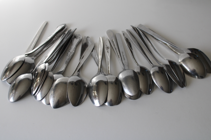 photo of 60s 70s mod vintage stainless flatware, lot of soup spoons mismatched patterns 22 pieces #5