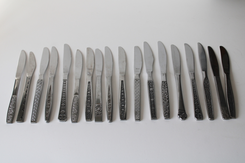 photo of 60s 70s mod vintage stainless flatware, lot of table dinner knives mismatched patterns 18 pieces  #1