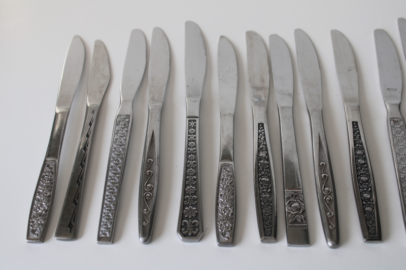 photo of 60s 70s mod vintage stainless flatware, lot of table dinner knives mismatched patterns 18 pieces  #2