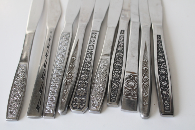photo of 60s 70s mod vintage stainless flatware, lot of table dinner knives mismatched patterns 18 pieces  #3