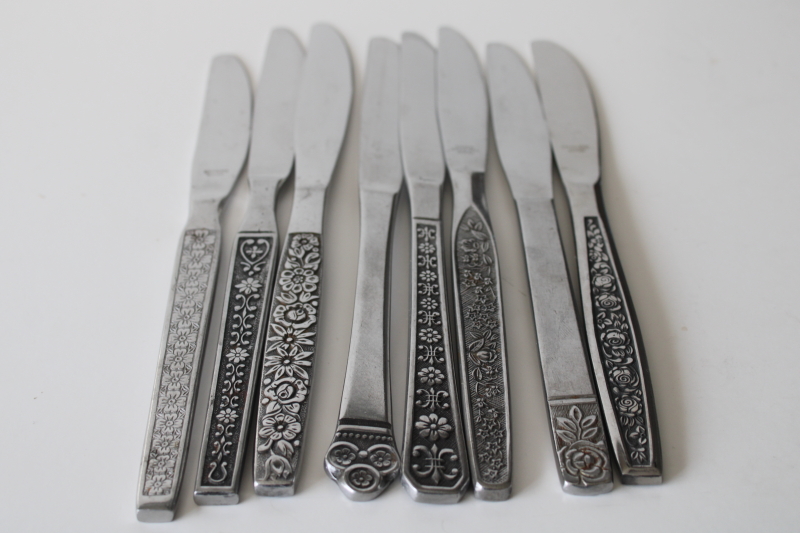 photo of 60s 70s mod vintage stainless flatware, lot of table dinner knives mismatched patterns 18 pieces  #4