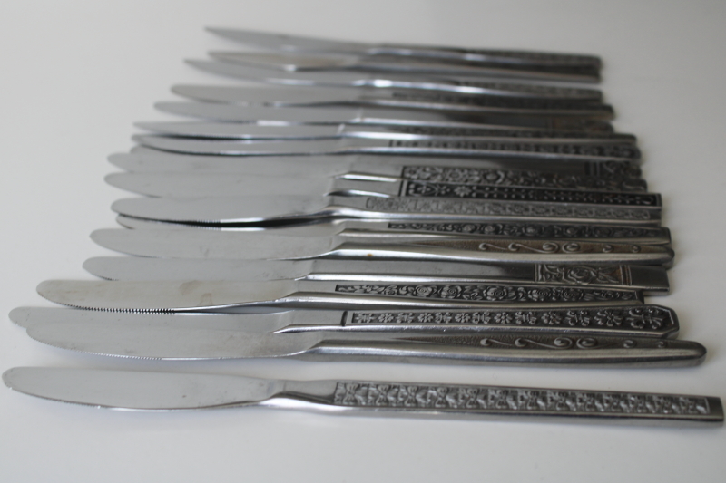 photo of 60s 70s mod vintage stainless flatware, lot of table dinner knives mismatched patterns 18 pieces  #5