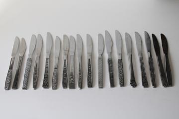 60s 70s mod vintage stainless flatware, lot of table dinner knives mismatched patterns 18 pieces 