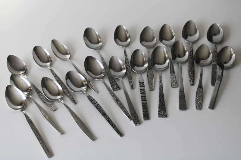 photo of 60s 70s mod vintage stainless flatware, lot of teaspoons mismatched patterns 20 spoons  #1