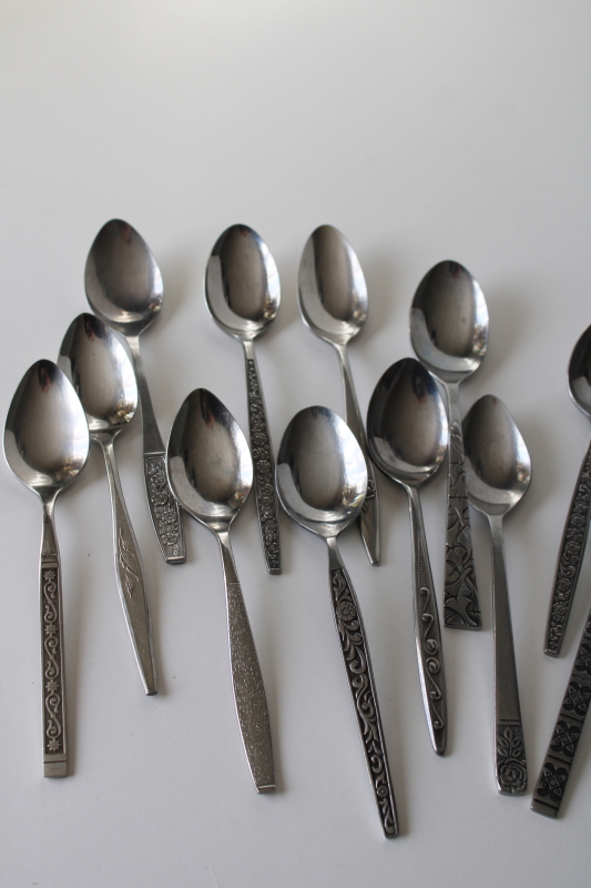 photo of 60s 70s mod vintage stainless flatware, lot of teaspoons mismatched patterns 20 spoons  #3