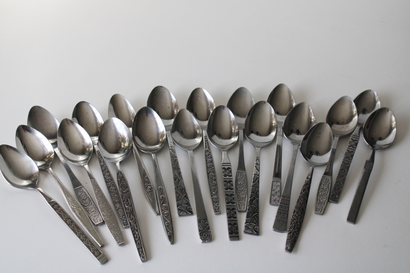 photo of 60s 70s mod vintage stainless flatware, lot of teaspoons mismatched patterns 20 spoons  #4