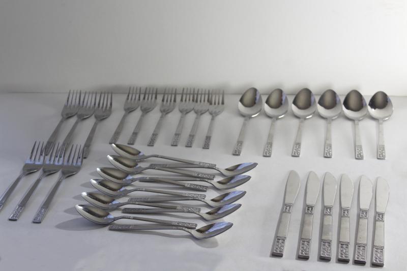 photo of 60s 70s mod vintage stainless steel flatware, Customcraft Korea fleur de lis pattern #1