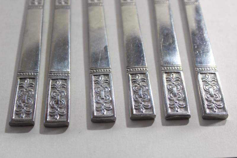 photo of 60s 70s mod vintage stainless steel flatware, Customcraft Korea fleur de lis pattern #3