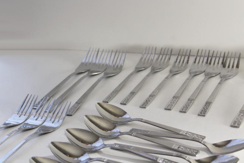 photo of 60s 70s mod vintage stainless steel flatware, Customcraft Korea fleur de lis pattern #6