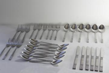 catalog photo of 60s 70s mod vintage stainless steel flatware, Customcraft Korea fleur de lis pattern