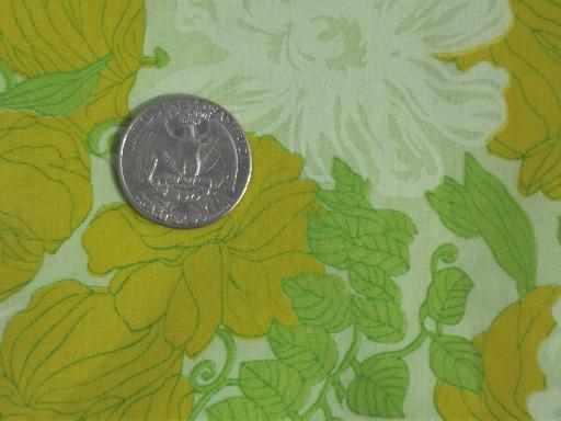 photo of 60s 70s retro floral print cotton blend fabric, citrus shades on lime green #2