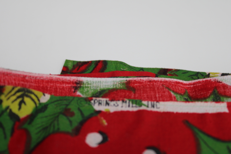 photo of 60s 70s vintage Christmas holly print fabric, cotton or blend broadcloth, retro MCM design on red  #2
