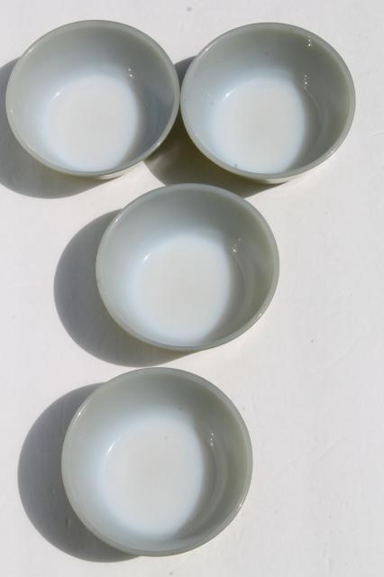 photo of 60s 70s vintage Fire-King milk glass bowls, retro avocado green color bowl set #5