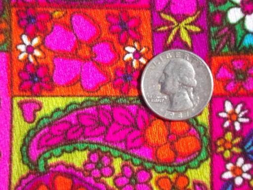 photo of 60s 70s vintage Hawaiian print fabric w/ neon bright magenta pink flowers #2