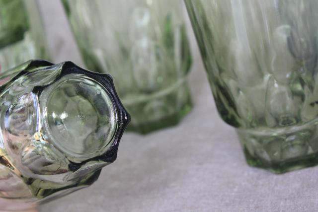 photo of 60s 70s vintage avocado green glass drinking glasses thumbprint pattern tumblers #3