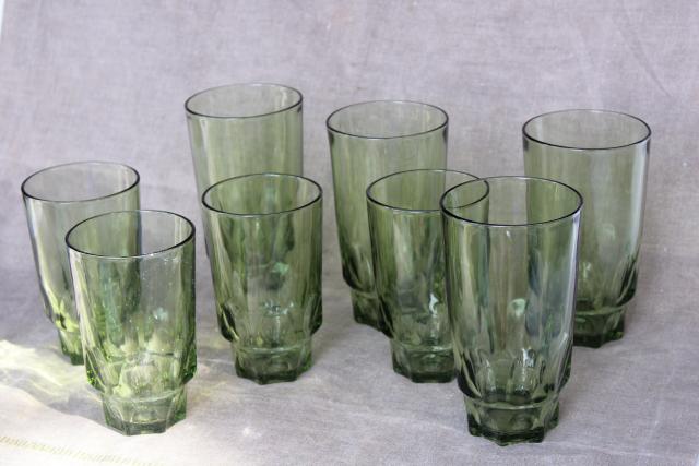 photo of 60s 70s vintage avocado green glass drinking glasses thumbprint pattern tumblers #5