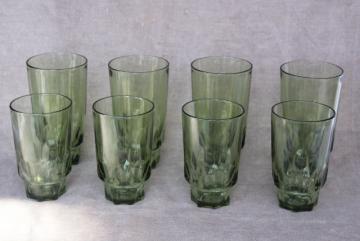 60s 70s vintage avocado green glass drinking glasses thumbprint pattern tumblers