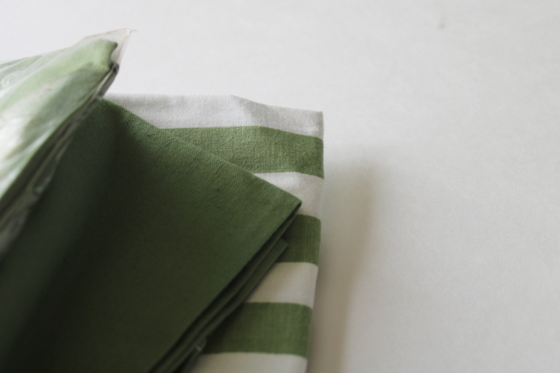 photo of 60s 70s vintage avocado green stripe cotton bedding, pillowcases set unused in pkg  #2