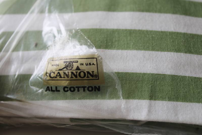 photo of 60s 70s vintage avocado green stripe cotton bedding, pillowcases set unused in pkg  #4