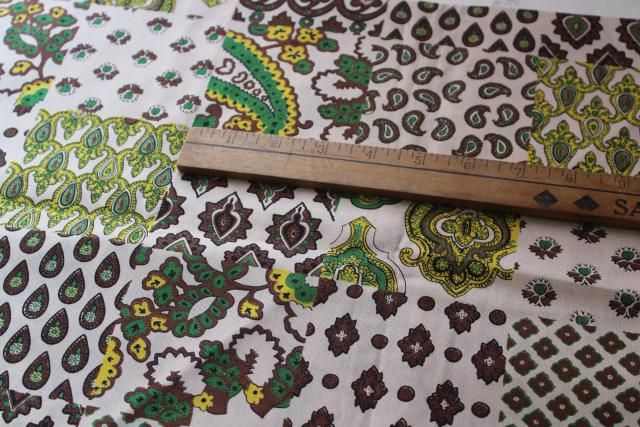 photo of 60s 70s vintage boho paisley patchwork cotton fabric, cheater quilt blocks print #1