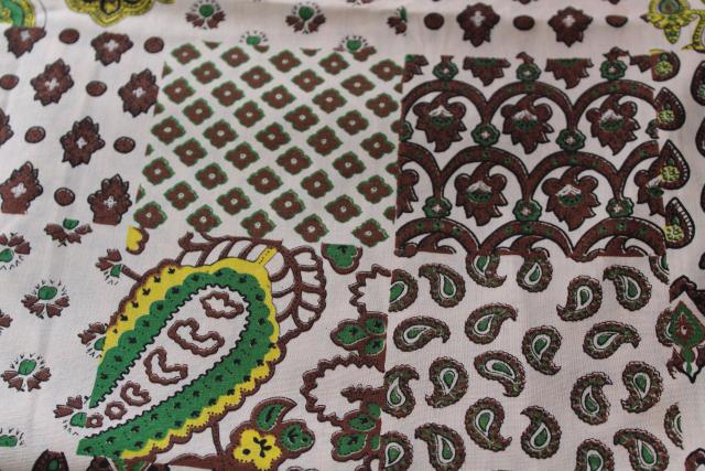 photo of 60s 70s vintage boho paisley patchwork cotton fabric, cheater quilt blocks print #2