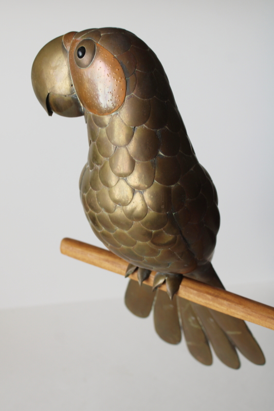 photo of 60s 70s vintage brass & copper parrot life size art metal sculpture Sergio Bustamante  #1