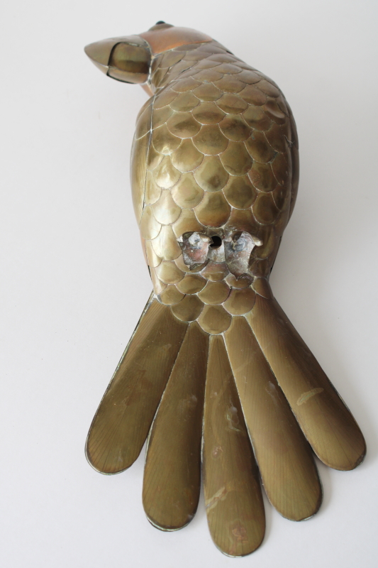 photo of 60s 70s vintage brass & copper parrot life size art metal sculpture Sergio Bustamante  #2