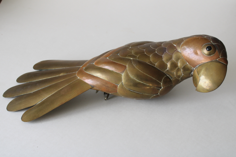 photo of 60s 70s vintage brass & copper parrot life size art metal sculpture Sergio Bustamante  #3