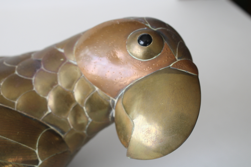 photo of 60s 70s vintage brass & copper parrot life size art metal sculpture Sergio Bustamante  #4
