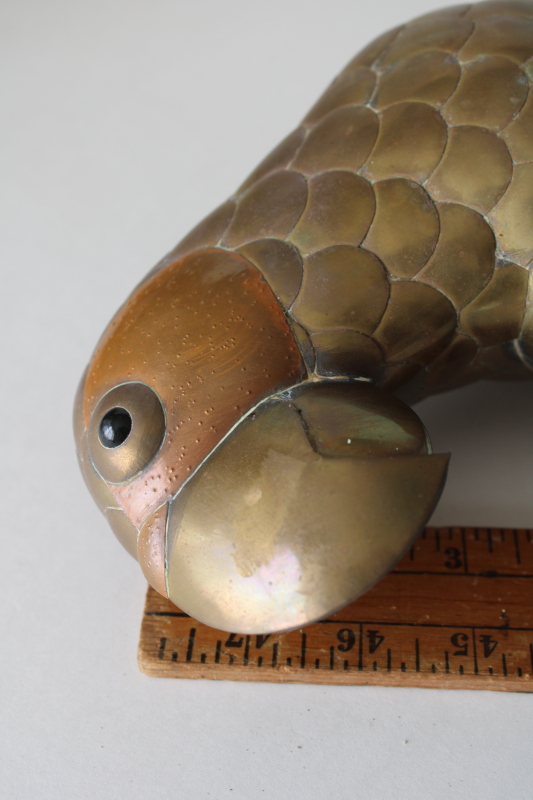 photo of 60s 70s vintage brass & copper parrot life size art metal sculpture Sergio Bustamante  #7