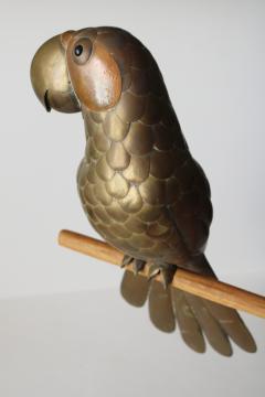 catalog photo of 60s 70s vintage brass & copper parrot life size art metal sculpture Sergio Bustamante 