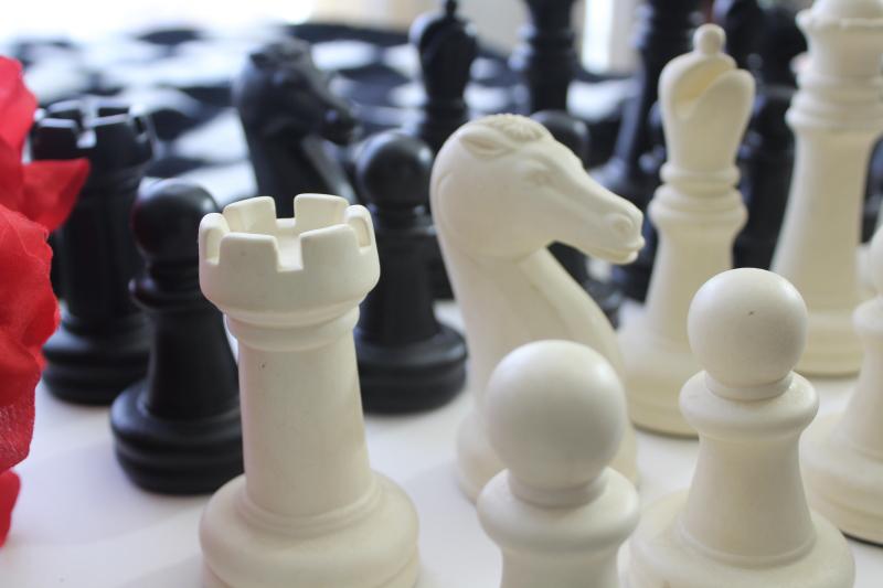 photo of 60s 70s vintage chess set, huge plastic chess pieces w/ mod shag fur pile game board #18