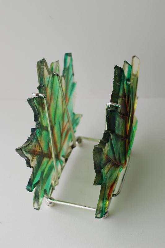 photo of 60s 70s vintage colored lucite plastic leaves napkin holder, maple leaf #2