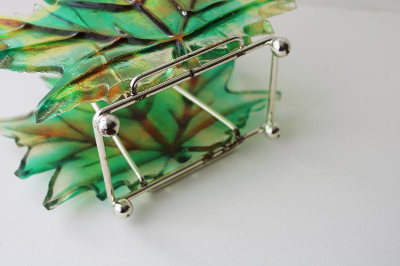 photo of 60s 70s vintage colored lucite plastic leaves napkin holder, maple leaf #3