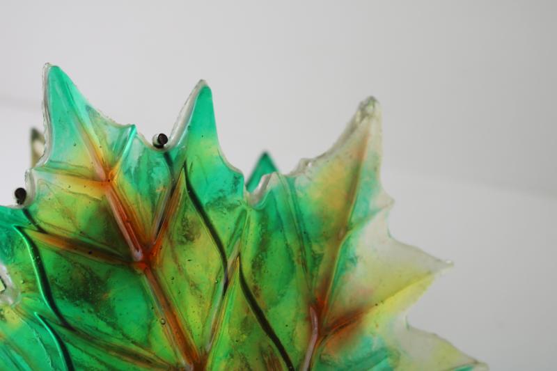 photo of 60s 70s vintage colored lucite plastic leaves napkin holder, maple leaf #4