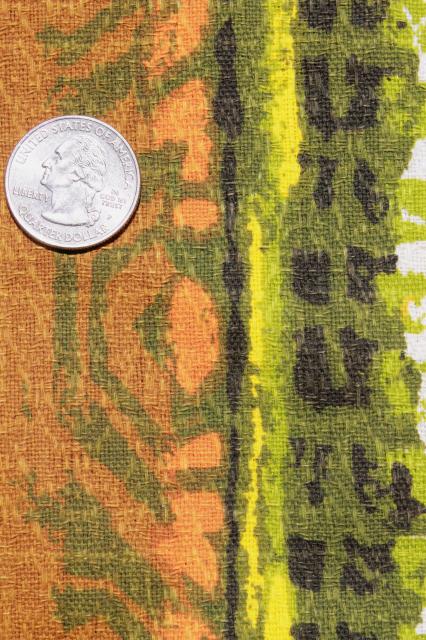 photo of 60s 70s vintage cotton barkcloth fabric, mid-century mod abstract stripes in orange #2