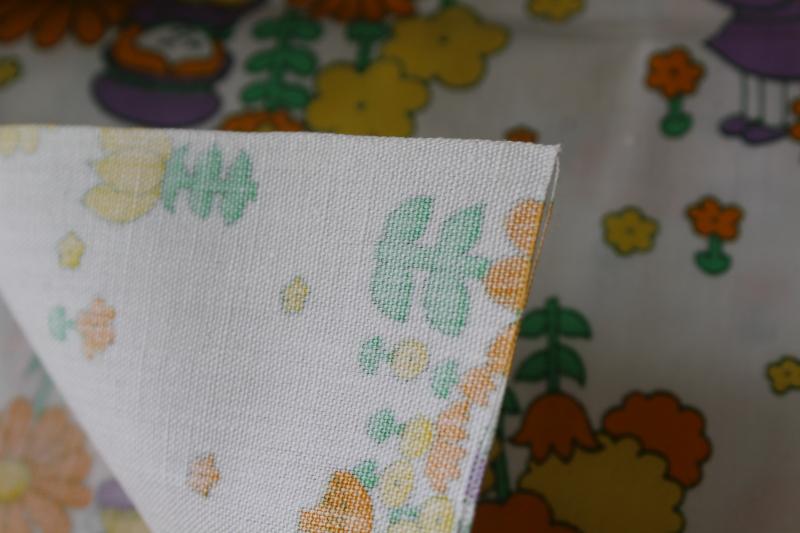 photo of 60s 70s vintage cotton canvas fabric w/ retro flower children print purple & orange #2