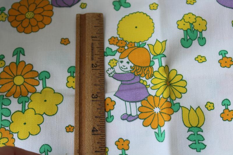 photo of 60s 70s vintage cotton canvas fabric w/ retro flower children print purple & orange #3