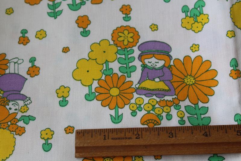 photo of 60s 70s vintage cotton canvas fabric w/ retro flower children print purple & orange #4