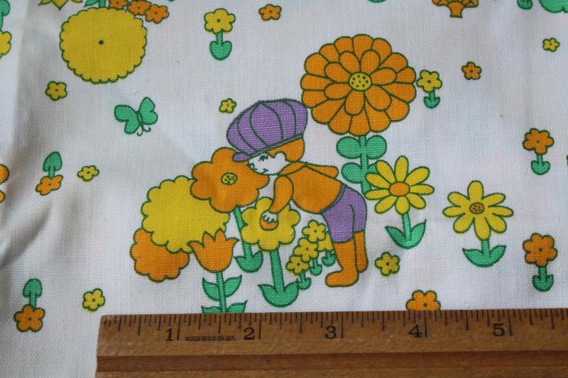 photo of 60s 70s vintage cotton canvas fabric w/ retro flower children print purple & orange #5