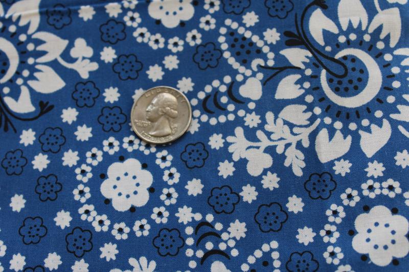 photo of 60s 70s vintage cotton fabric w/ bandana style print blue & white w/ black #2