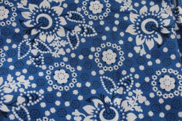 catalog photo of 60s 70s vintage cotton fabric w/ bandana style print blue & white w/ black