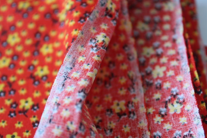 photo of 60s 70s vintage cotton fabric w/ calico sprig floral red orange w/ yellow #2