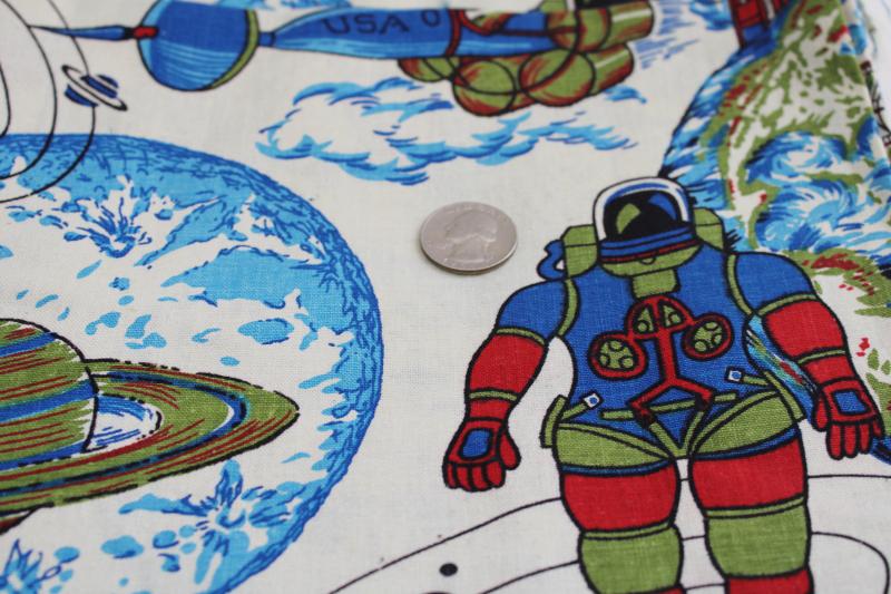 photo of 60s 70s vintage cotton fabric, spacesuit astronauts moon landing rockets print #2