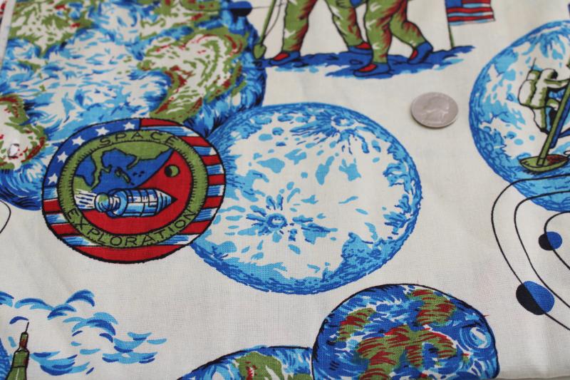 photo of 60s 70s vintage cotton fabric, spacesuit astronauts moon landing rockets print #3