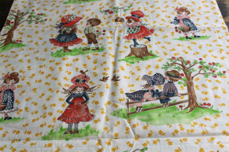 photo of 60s 70s vintage cotton print fabric, sunbonnet girl & boy country living #1