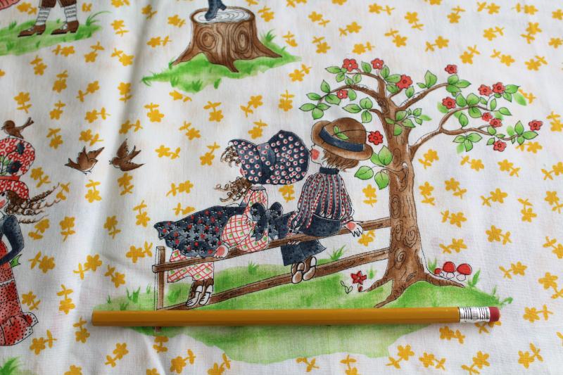 photo of 60s 70s vintage cotton print fabric, sunbonnet girl & boy country living #3