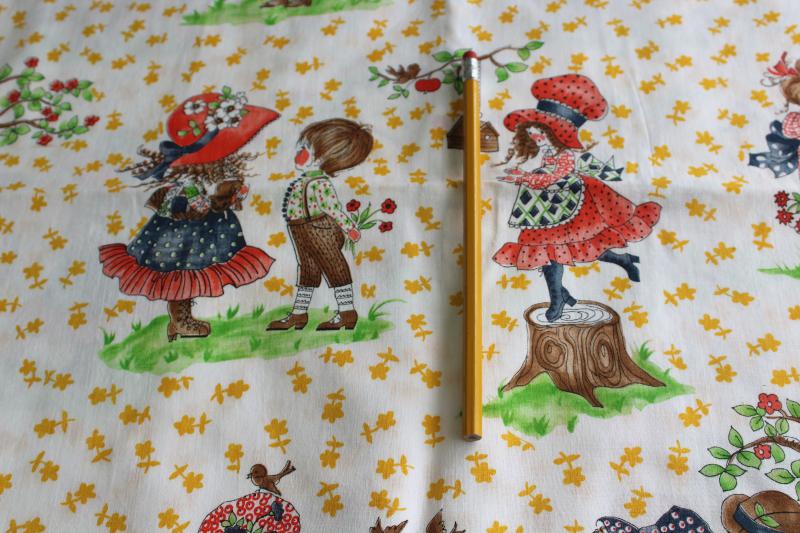 photo of 60s 70s vintage cotton print fabric, sunbonnet girl & boy country living #4